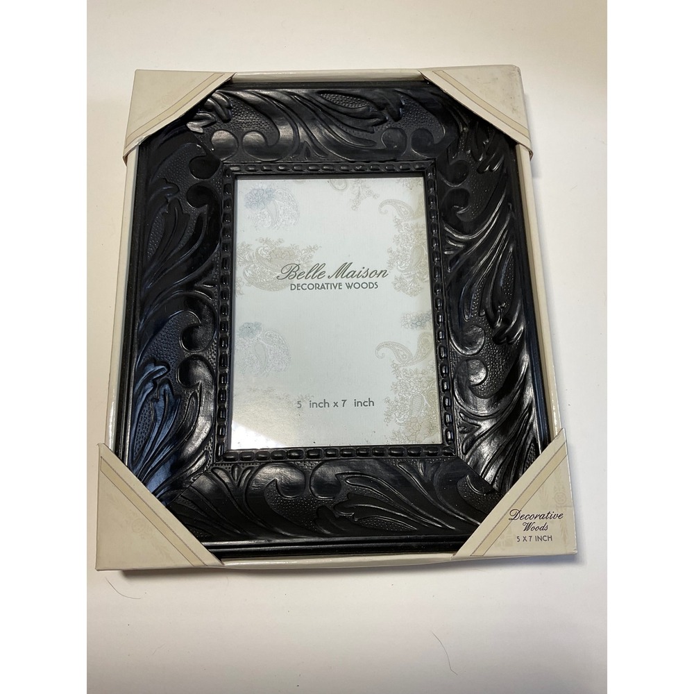Belle Maison Ornate Scrolled Wood Photo Frame Black Grey 5x7 K2L28-57